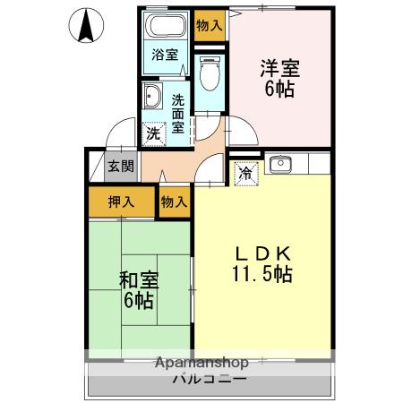 ヴァンベール江越A(2LDK/2階)の間取り写真
