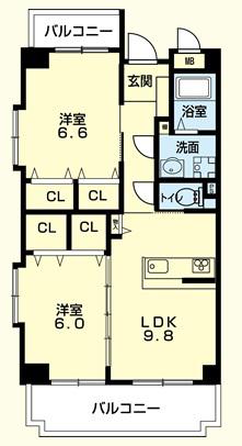 グランデール北(2LDK/2階)の間取り写真