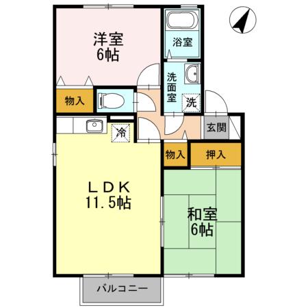 たんぽぽハウスD棟(2LDK/2階)の間取り写真