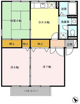 レジデンス95A棟(3DK/2階)の間取り写真