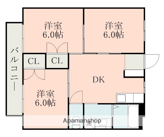 アップルコート田迎(3DK/1階)の間取り写真