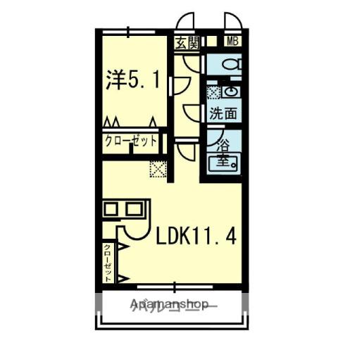 パリス尾ノ上(1LDK/10階)の間取り写真