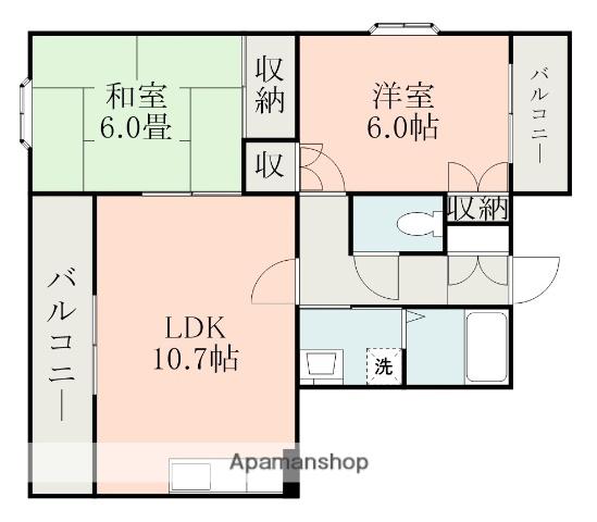 ハーモニー帯山(2LDK/4階)の間取り写真
