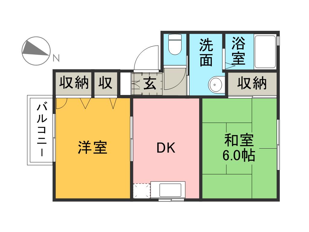 ボヌール十禅寺B棟(2DK/2階)の間取り写真