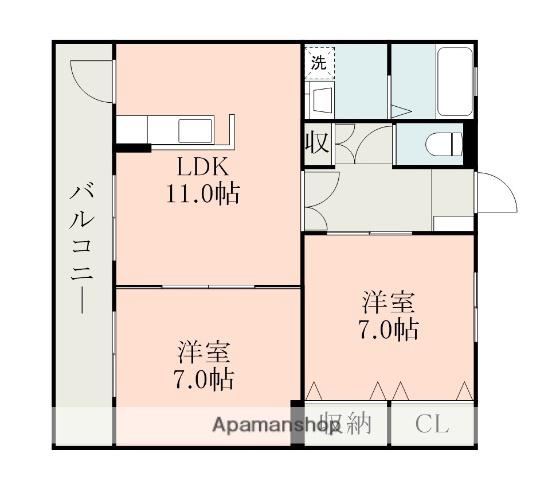 コートプレイス龍田Ⅲ(2LDK/2階)の間取り写真