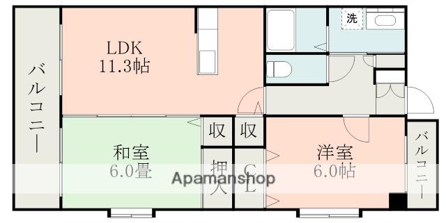 シャトー建川(2LDK/1階)の間取り写真