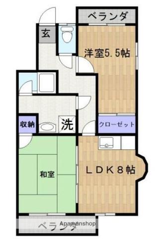 ベイウィンドー(2DK/3階)の間取り写真