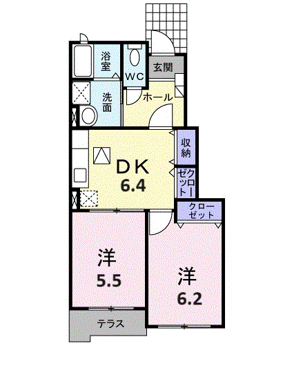 カトレアⅡ(2DK/1階)の間取り写真