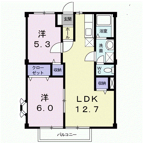パールグリーン笹原(2LDK/1階)の間取り写真