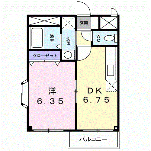 デリジェンテ大窪(1DK/2階)の間取り写真