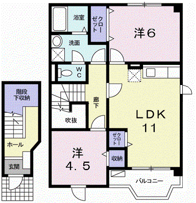 クレールみゆき(2LDK/2階)の間取り写真