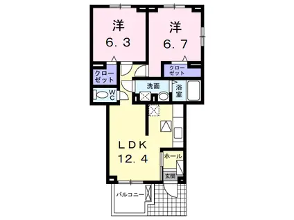 プルメリア(2LDK/1階)の間取り写真