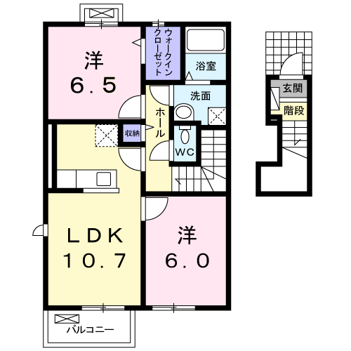 ル・プティ・ボヌール(2LDK/2階)の間取り写真