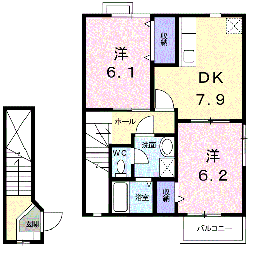 メゾンクレスト(2DK/2階)の間取り写真