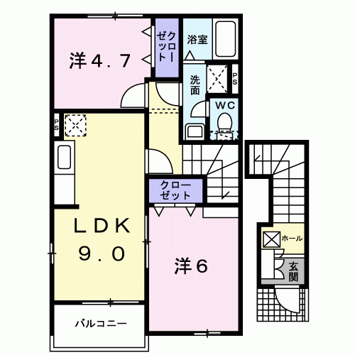 ポライトリ-B(2DK/2階)の間取り写真