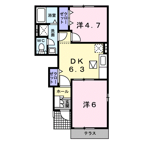 メゾン・ド・フルーヴ(2DK/1階)の間取り写真