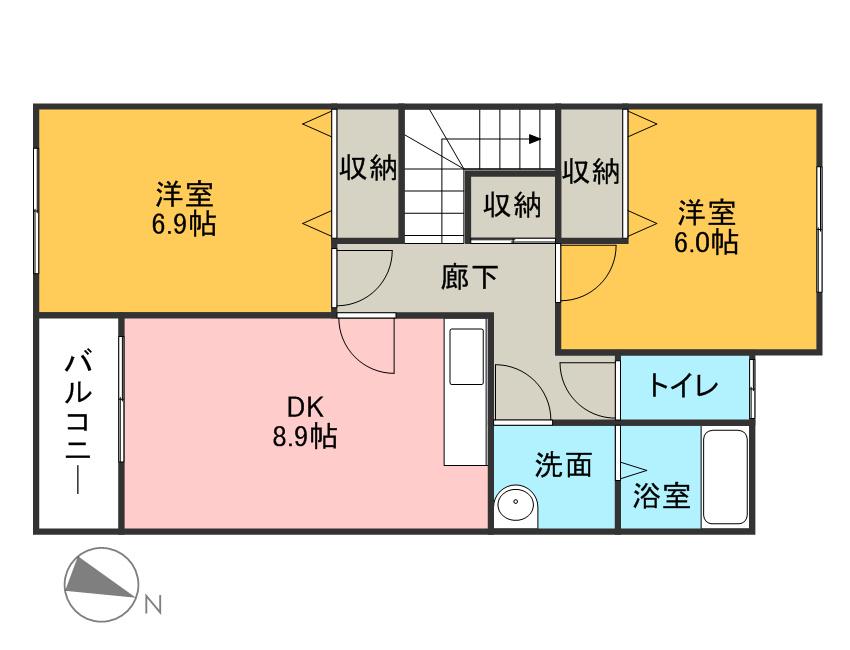 ルート3ヒルズ(2DK/2階)の間取り写真