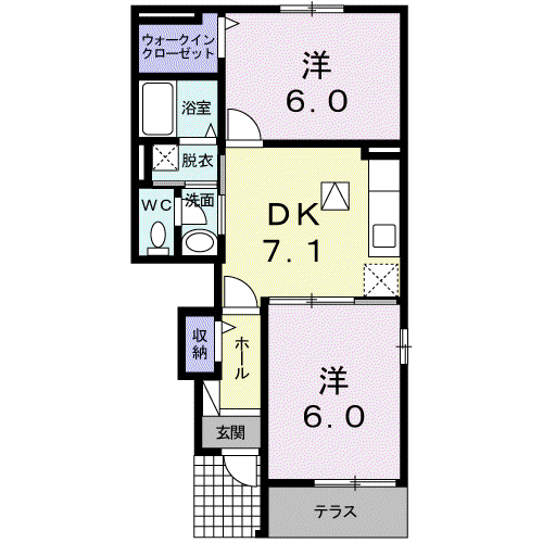 ソレイユVILLAⅡ(2DK/1階)の間取り写真