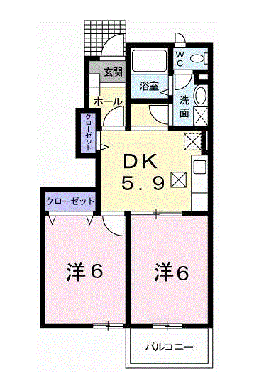 エスポワール・メゾンB(2DK/1階)の間取り写真