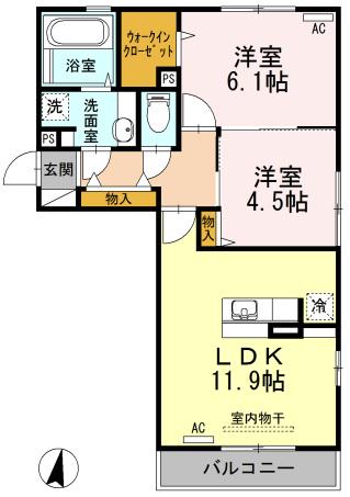 ルミエール出水(2LDK/3階)の間取り写真