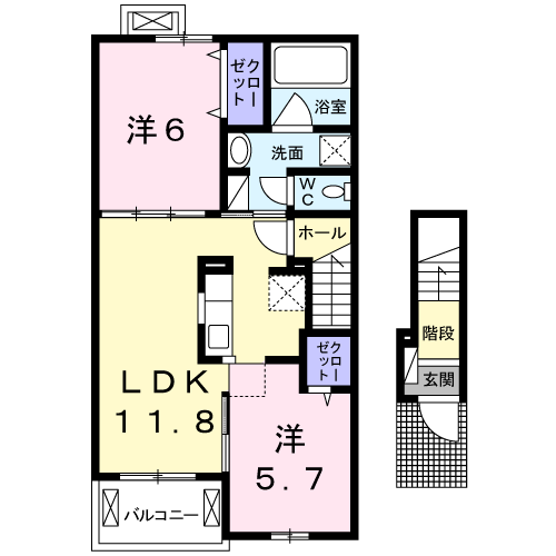 フェニックス(2LDK/2階)の間取り写真