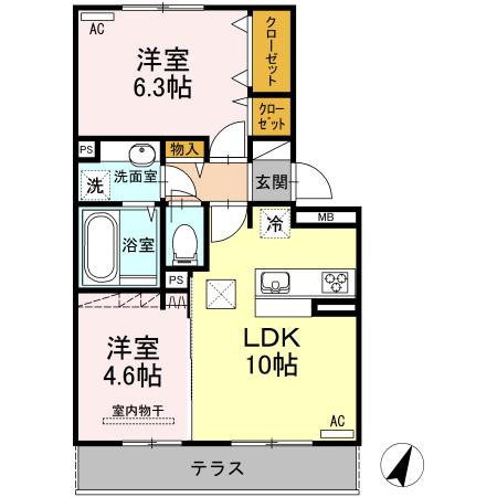 ハイムセラ宇土駅前(2LDK/1階)の間取り写真