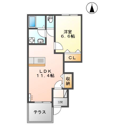 スカイヴィレッジ城南B棟(1LDK/1階)の間取り写真