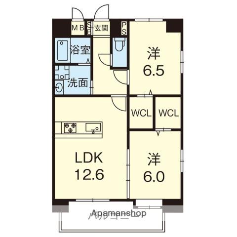 アステール菊陽(2LDK/7階)の間取り写真