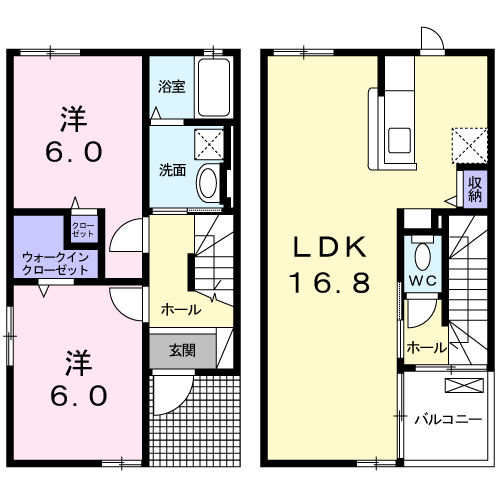テ-ル・フェルティールE(2LDK/1階)の間取り写真