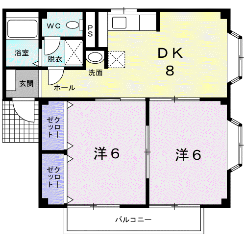 村ノ上ハイツⅥ(2DK/2階)の間取り写真