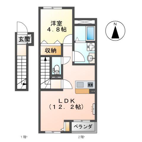 クオーレ津浦町(1LDK/2階)の間取り写真