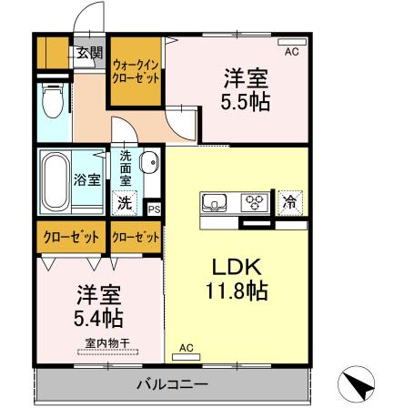 ベル エトワール(2LDK/2階)の間取り写真