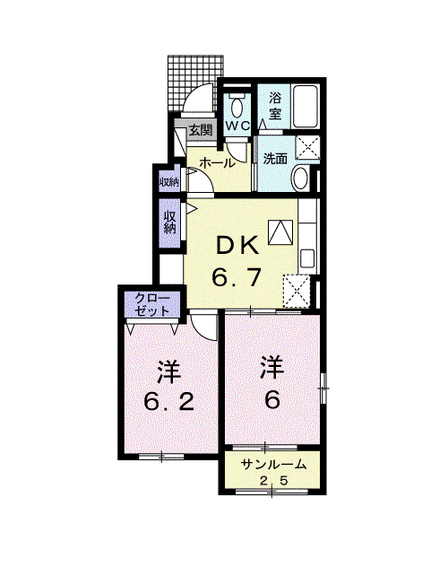 ライクスリー Ⅱ(2DK/1階)の間取り写真