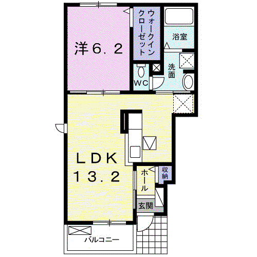 クレールⅢ B(1LDK/1階)の間取り写真