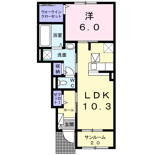 コローレ・イーリス Ⅱ(1LDK/1階)の間取り写真