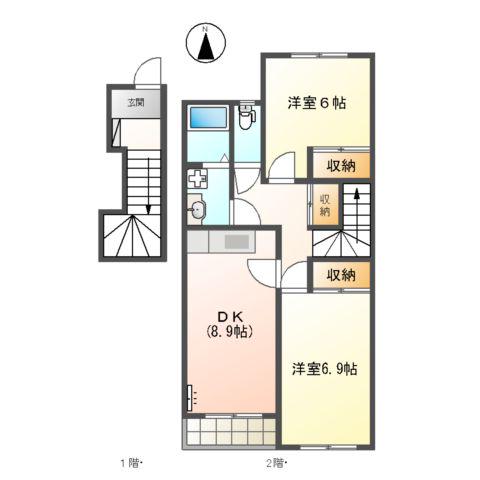 アクアB棟(2DK/2階)の間取り写真