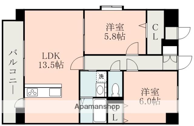 サンフェスタ帯山(2LDK/2階)の間取り写真