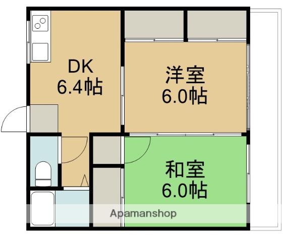 山下アパート2号棟(2DK/1階)の間取り写真