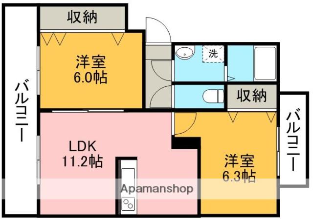 アムール尾ノ上Ⅱ(2LDK/3階)の間取り写真