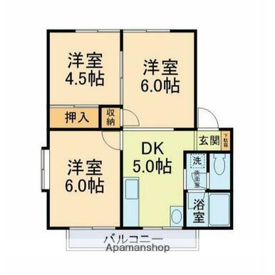 AFIELD嘉島Ⅰ・Ⅱ(3DK/2階)の間取り写真