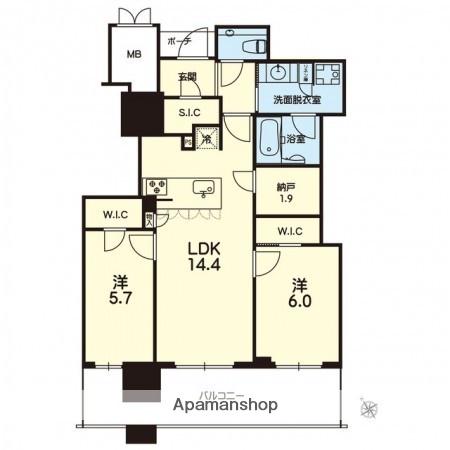 MJR熊本ザ・タワー(2SDK/15階)の間取り写真