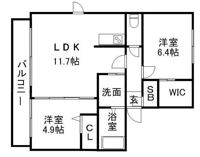 パークサイドヴィラB棟(2LDK/1階)の間取り写真
