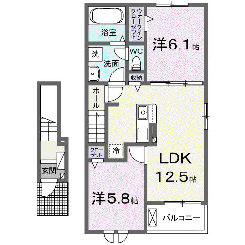 クレストタウン Ⅰ(2LDK/2階)の間取り写真