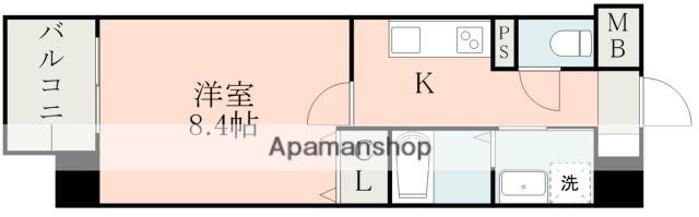 COLAS MIFUNE ウエスト(1K/4階)の間取り写真