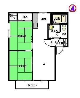 フレンドリー城南  A棟(2LDK/2階)の間取り写真