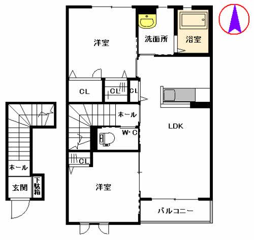 フェリーチェ (2LDK/2階)の間取り写真