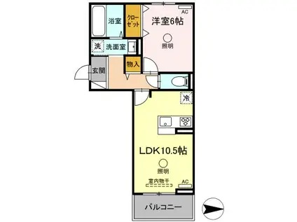 コスモス田迎(1LDK/3階)の間取り写真