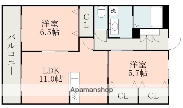 クロノス52鶴羽田(2LDK/3階)の間取り写真