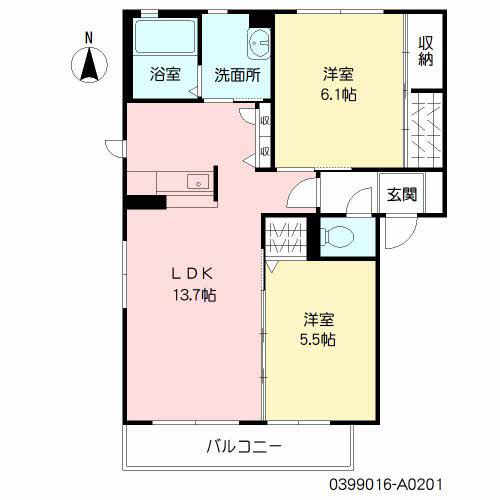 GREEN TERRACE  エール(2LDK/2階)の間取り写真