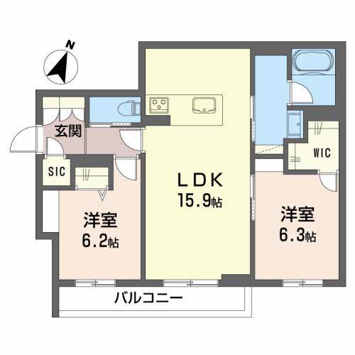 U SHAMAISON(2LDK/2階)の間取り写真
